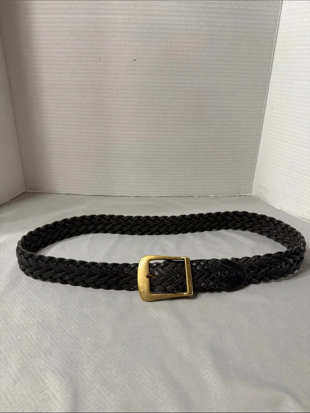 Vtg Ralph Lauren Black Braided Leather Belt Mens Sz L/XL Brass Buckle Argentina